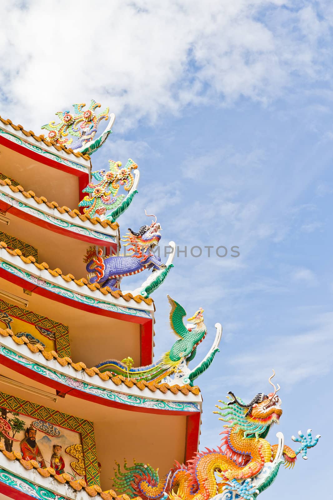 Chinese Shrine, a beautiful Chinese temple, a dragon statue. Chonburi. Eastern part of Thailand.