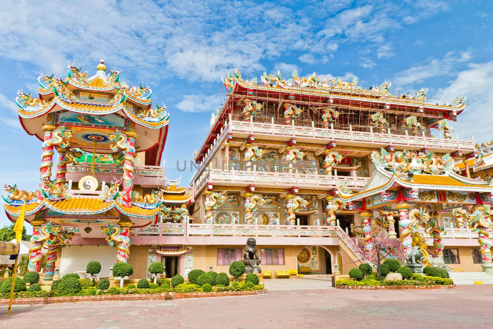 Chinese Shrine, a beautiful Chinese temple, a dragon statue. Chonburi. Eastern part of Thailand.