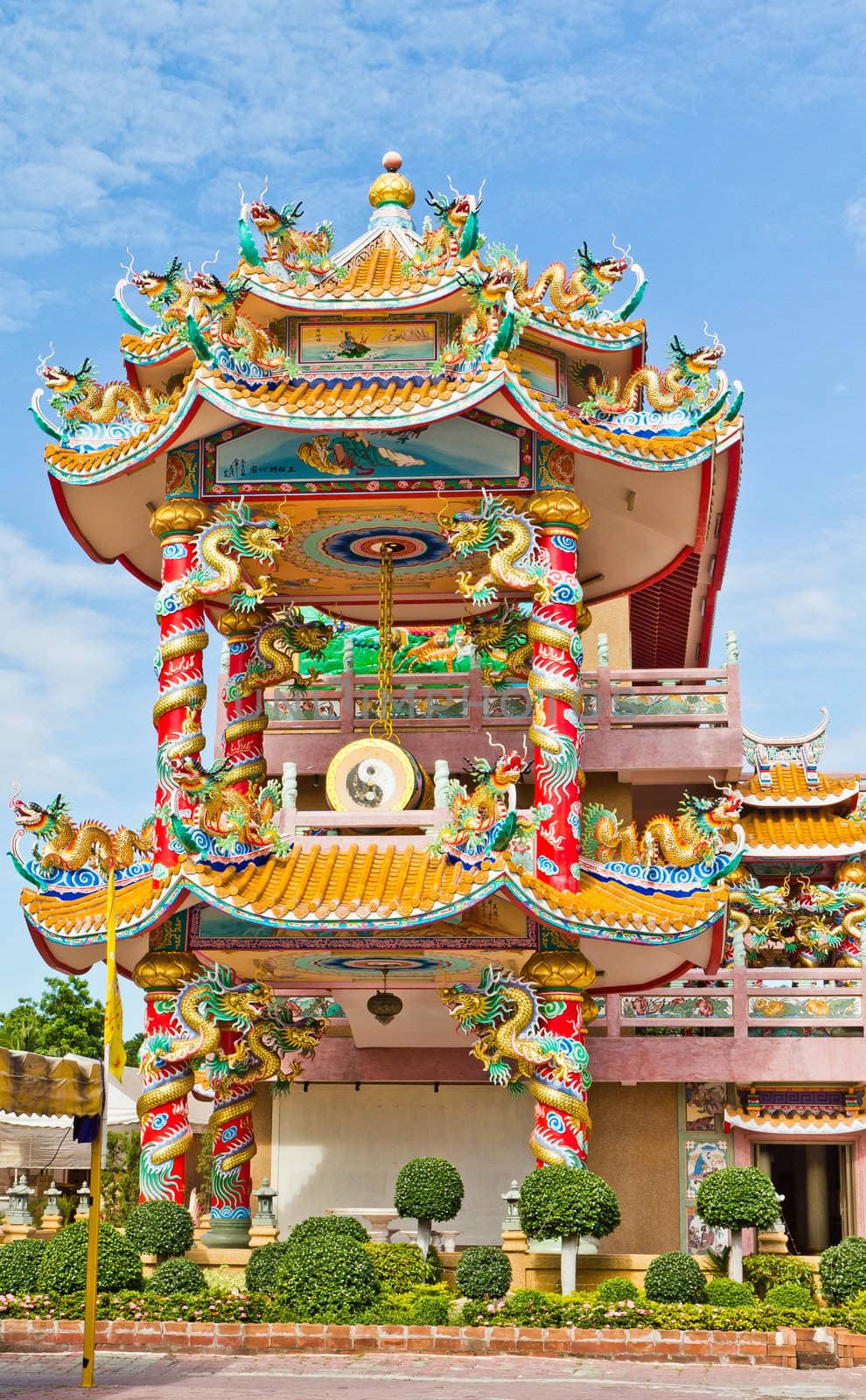 Chinese Shrine, a beautiful Chinese temple, a dragon statue. Chonburi. Eastern part of Thailand.