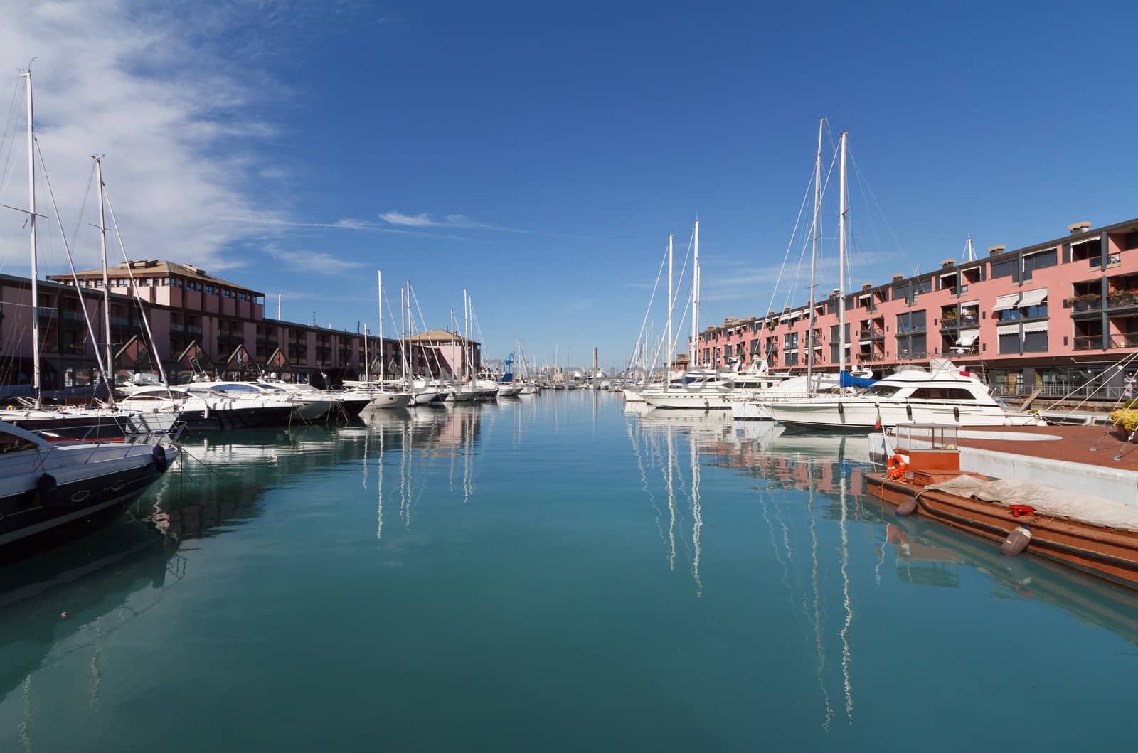 	the touristic port in Genova, Italy on a beautiful sunny day