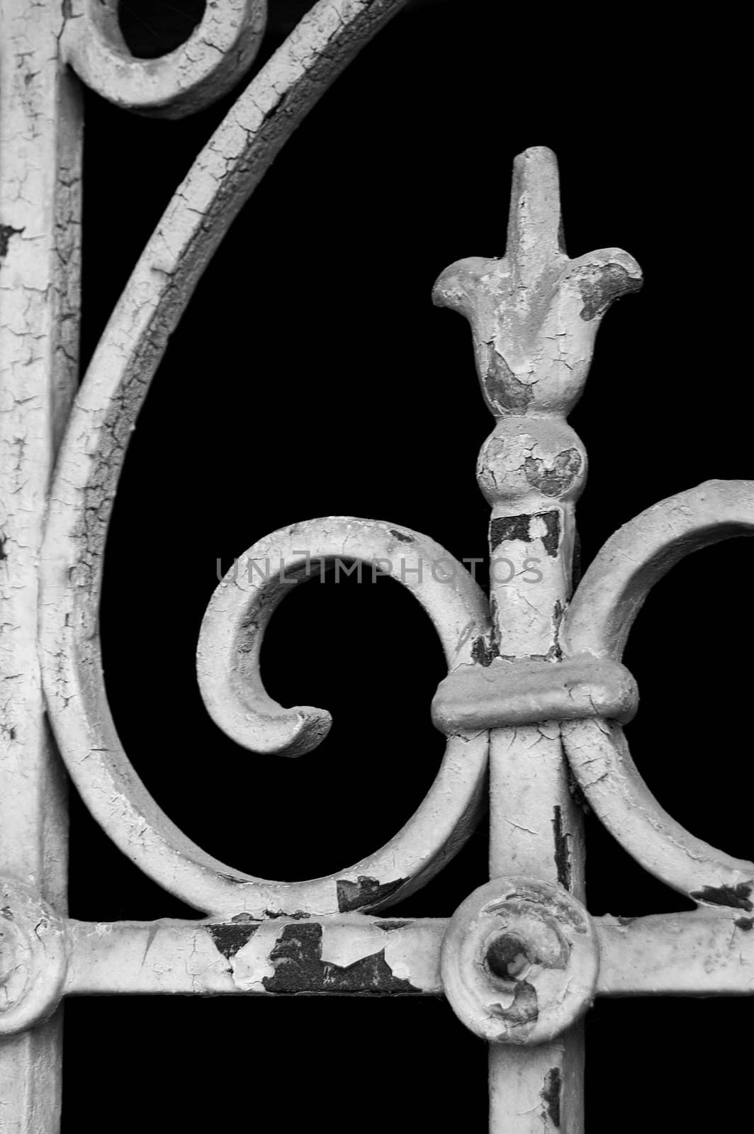 Vintage window metalwork pattern detail. Black and white.