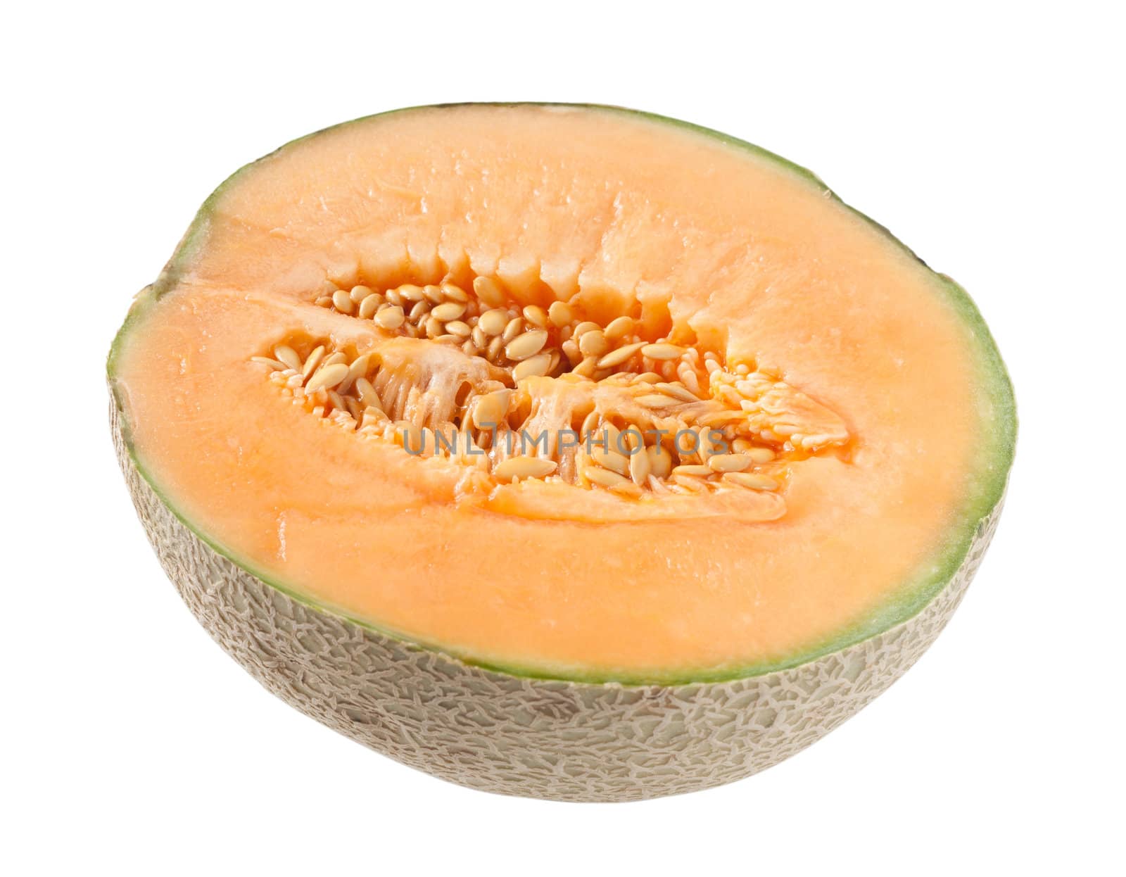 Half a cantaloupe melon isolated on a white background.