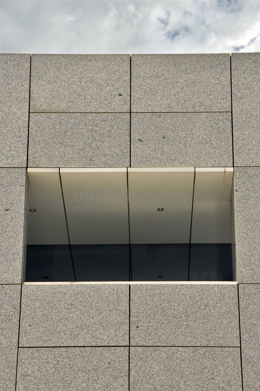 Modern office building exterior and balcony. Architectural detail.