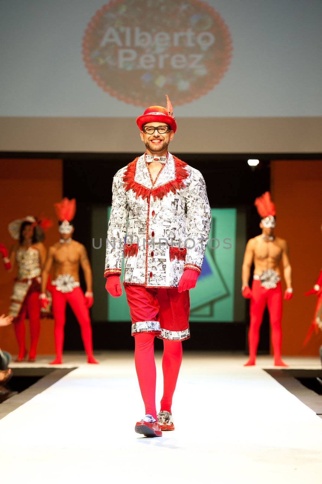 CANARY ISLANDS - 29 OCTOBER: Model on the catwalk wearing carnival costume from designer Alberto Perez during Carnival Fashion Week October 29, 2011 in Canary Islands, Spain