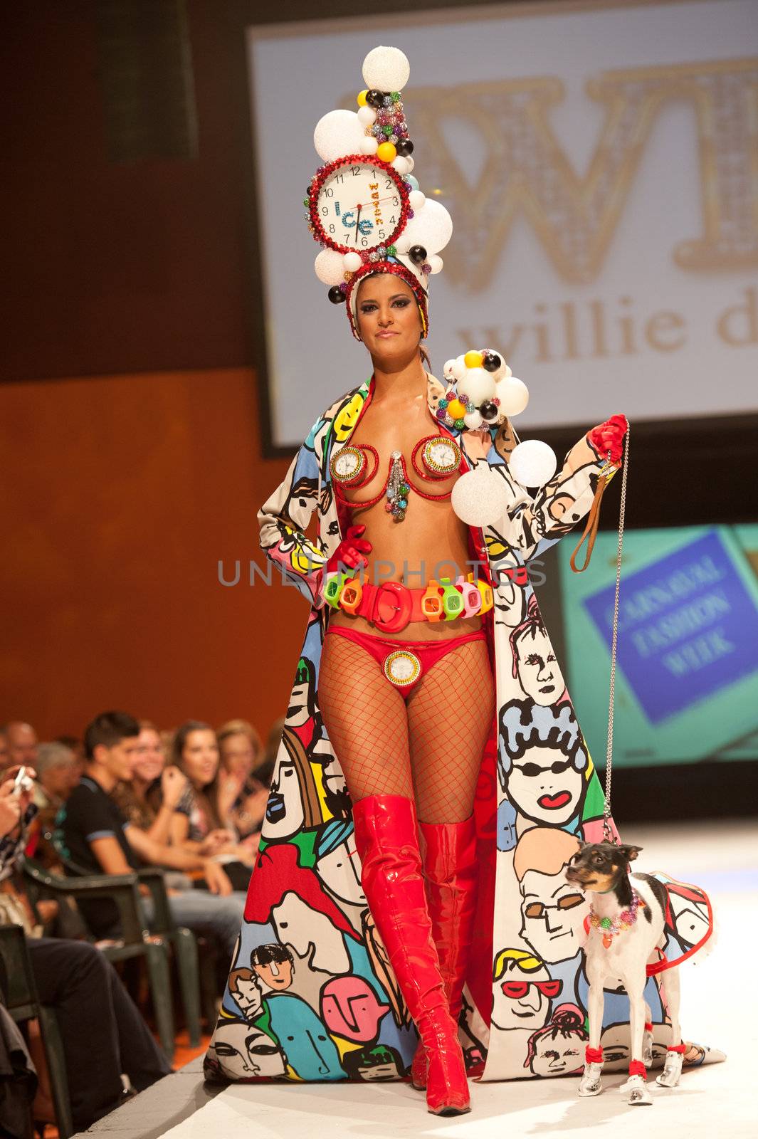 CANARY ISLANDS - 29 OCTOBER: Model on the catwalk wearing carnival costume from designer Willie Diaz during Carnival Fashion Week October 29, 2011 in Canary Islands, Spain