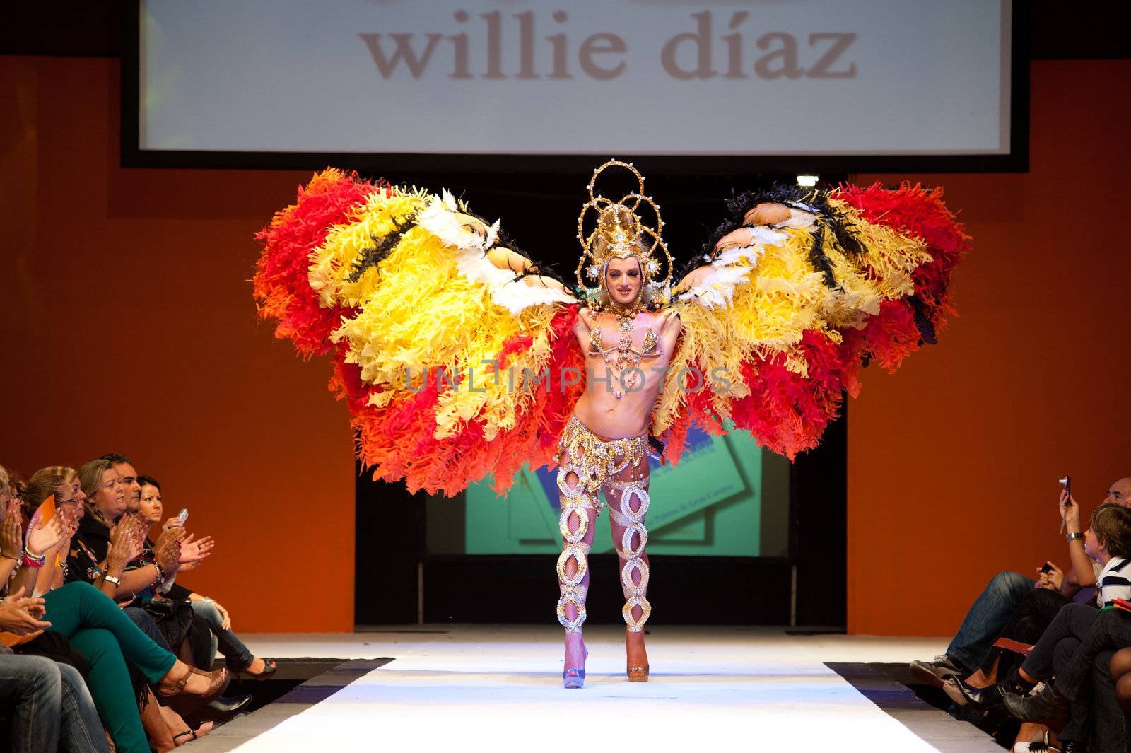 CANARY ISLANDS - 29 OCTOBER: Model on the catwalk wearing carnival costume from designer Willie Diaz during Carnival Fashion Week October 29, 2011 in Canary Islands, Spain