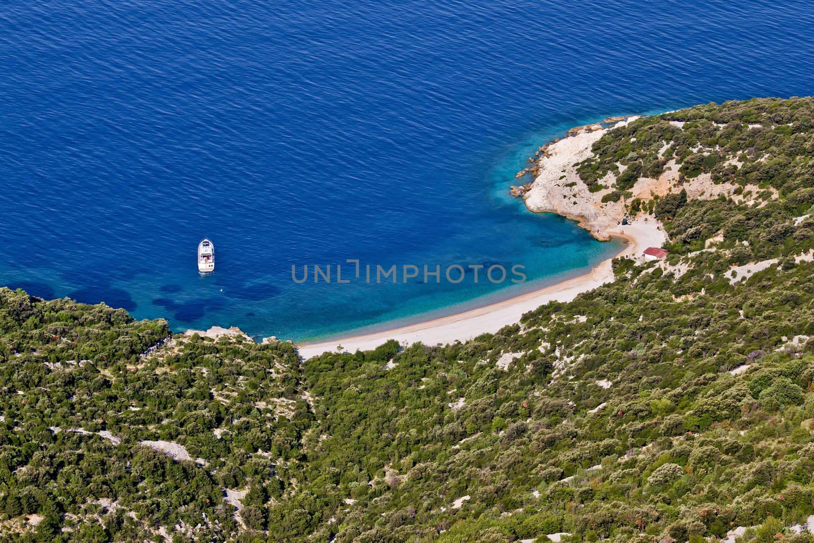 Sand & pebbles beach & safe harbour, Island of Cres, Lubenice, Croatia