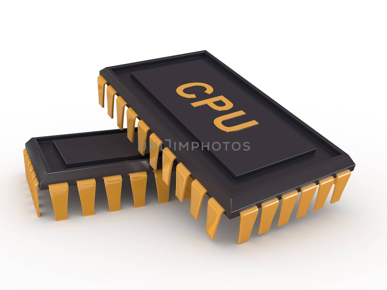 View of a chip. 3D rendering with raytraced textures and HDRI lighting.