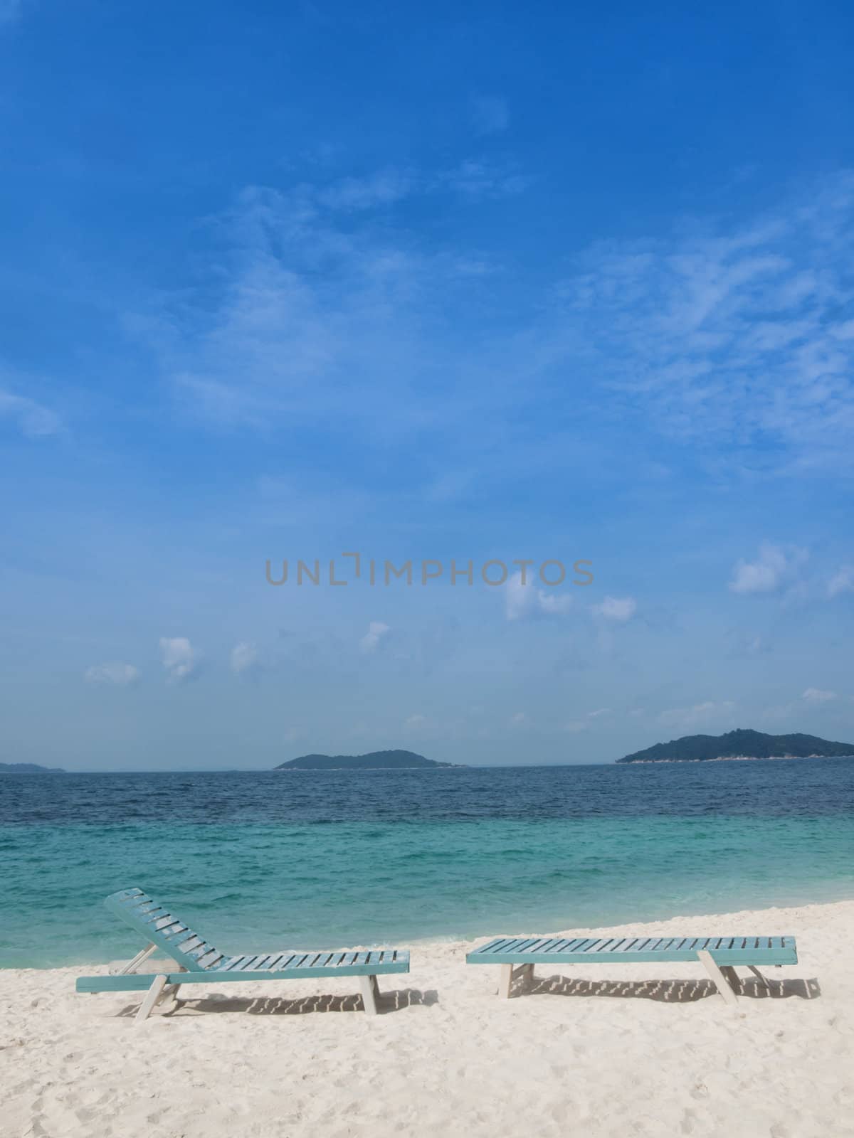 Beautiful white sand beach with relax hairs on Rawa island  Malaysia