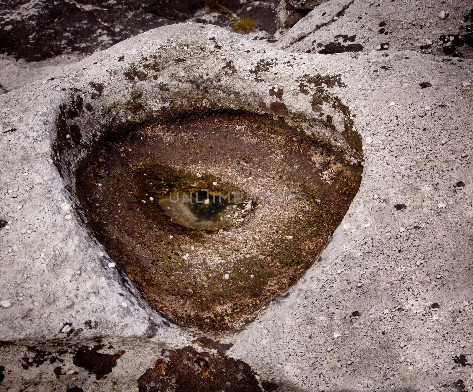 Perfect eye shape with iris and pupil in an eroded rock pool on a mountain top