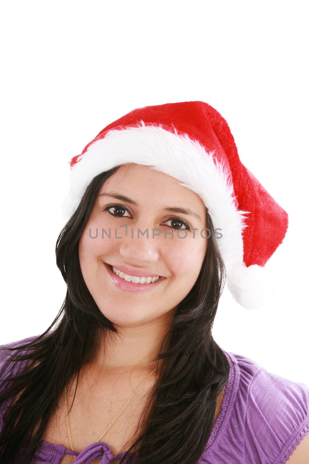 Beautiful christmas woman in santa hat