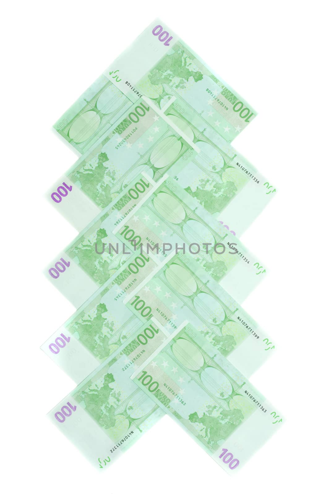 Bills on 100 one hundred euro is put cristmas by spruce
