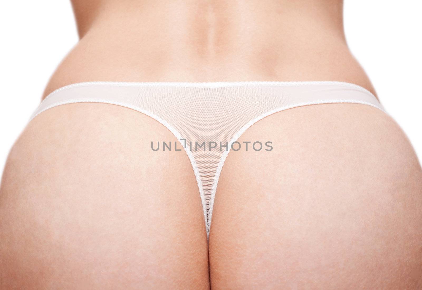 Feminine prist in white seductive panties on white background