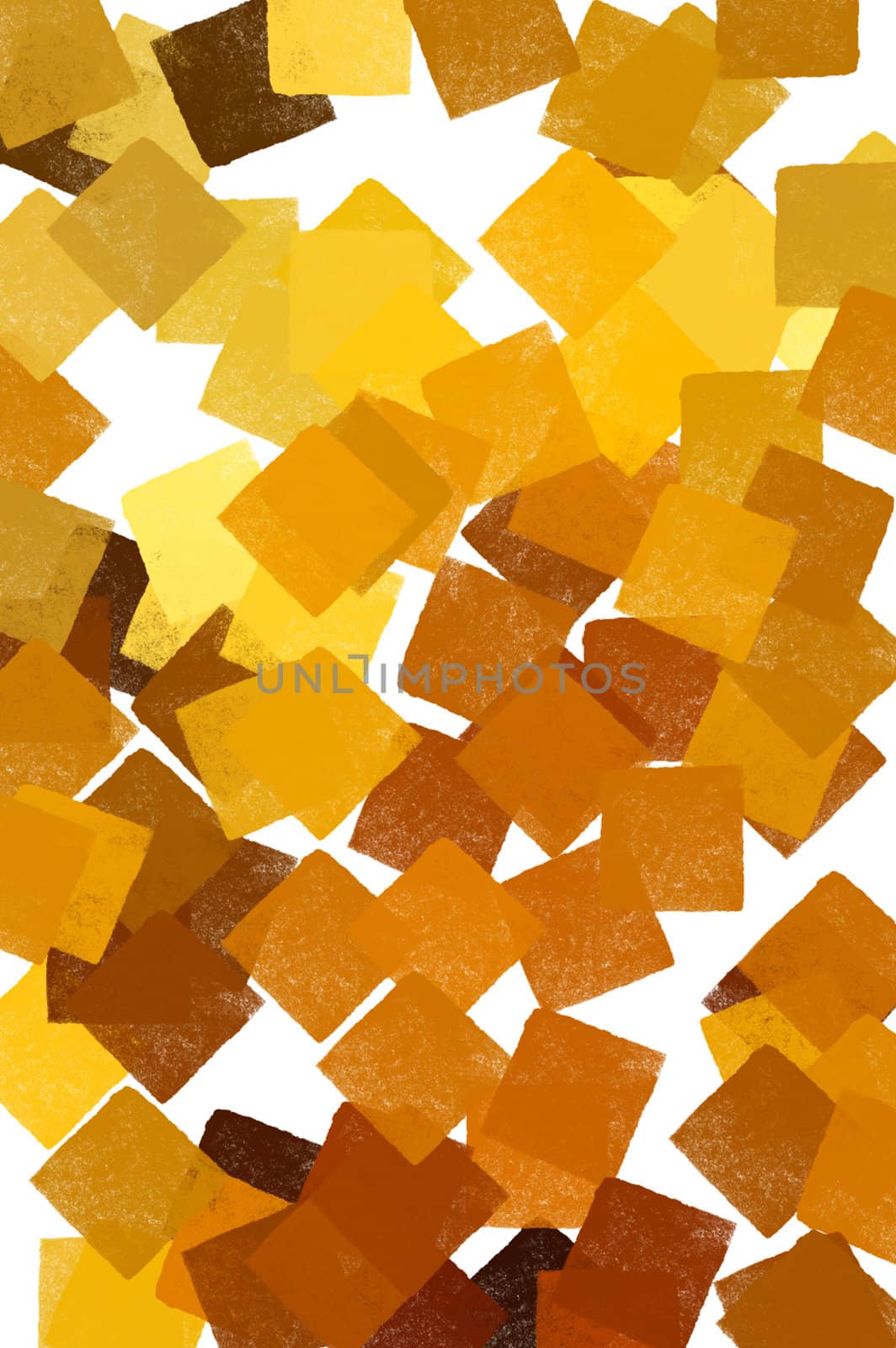 Yellow squares abstract pattern on white background. Digitally created illustration.