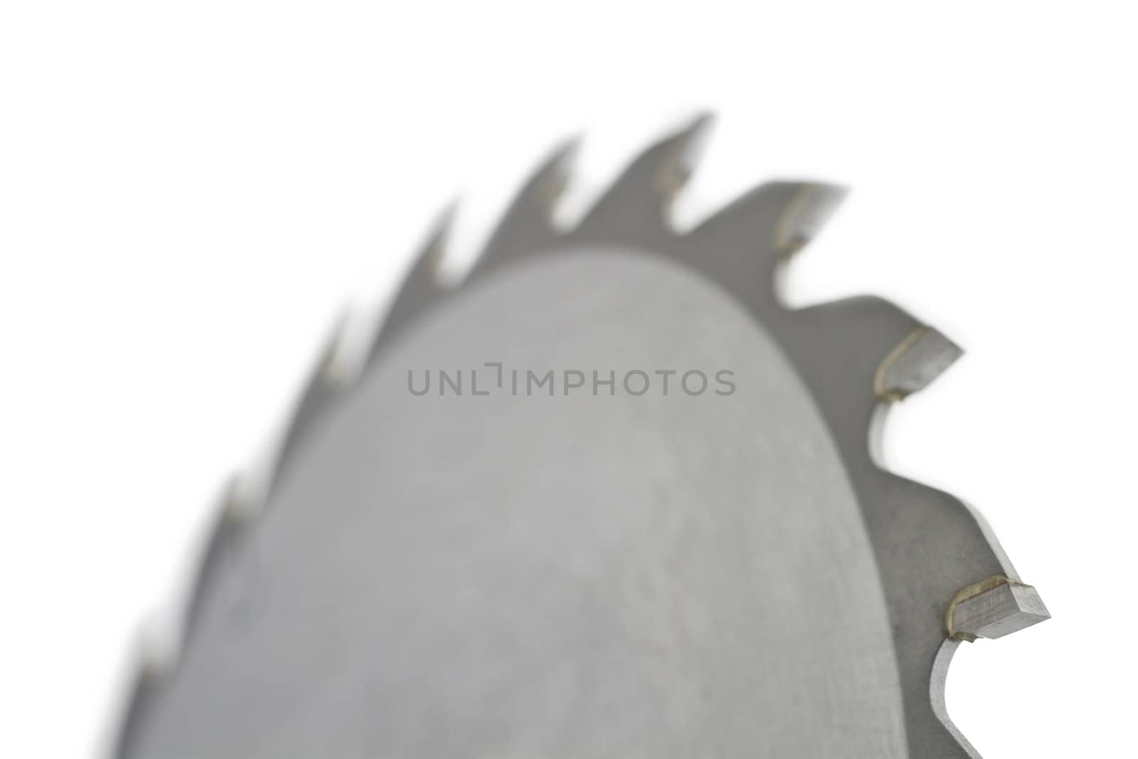 Close up of saw blade on white background and nice blur