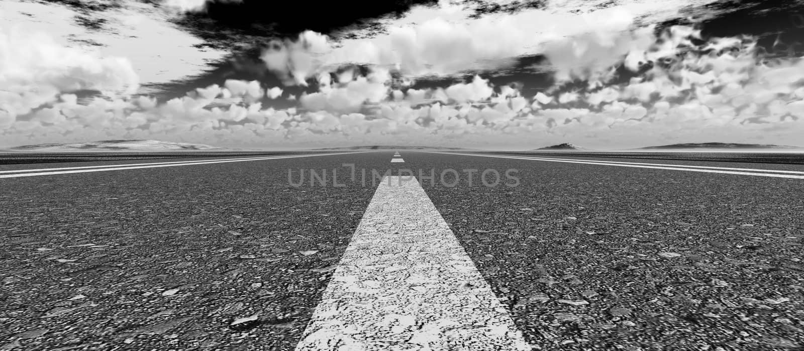 Asphalt road panoramic black and white by galdzer