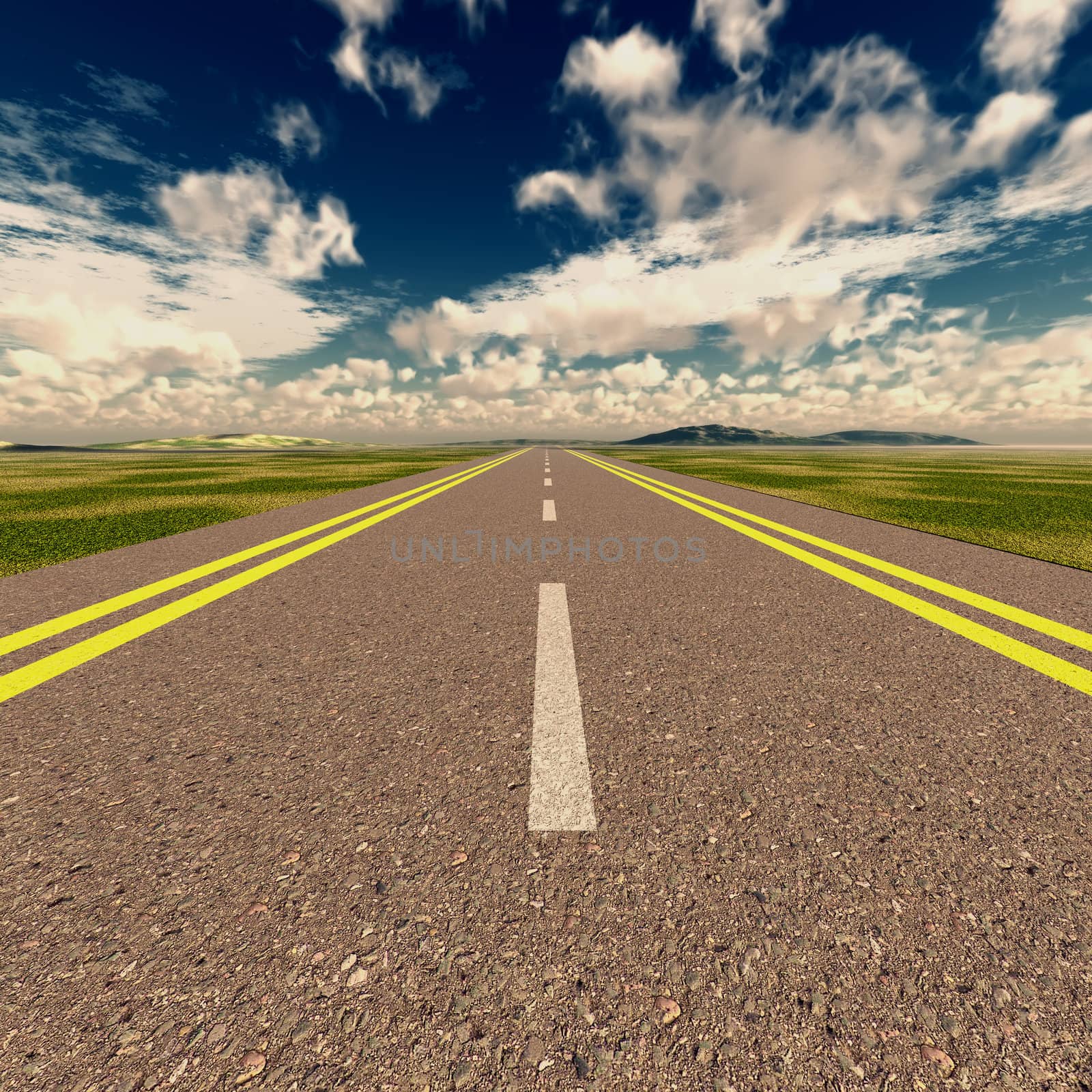 Asphalt road. A transport highway with the blue sky. A transport highway with the blue sky