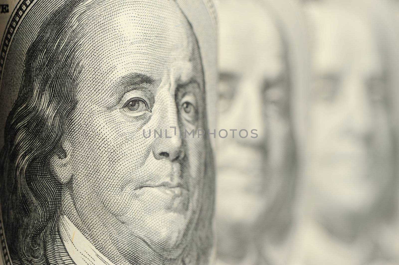 Benjamin Franklin. A fragment of a photo hundred dollar denominations