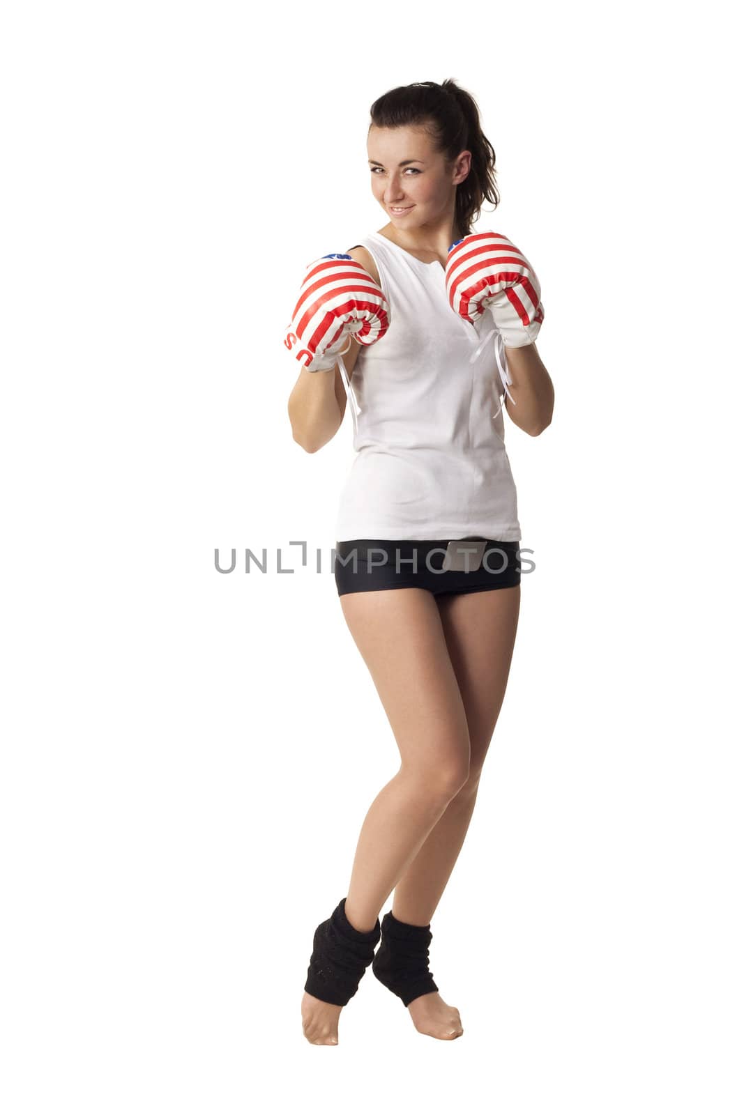 Model posing in a character of a boxer