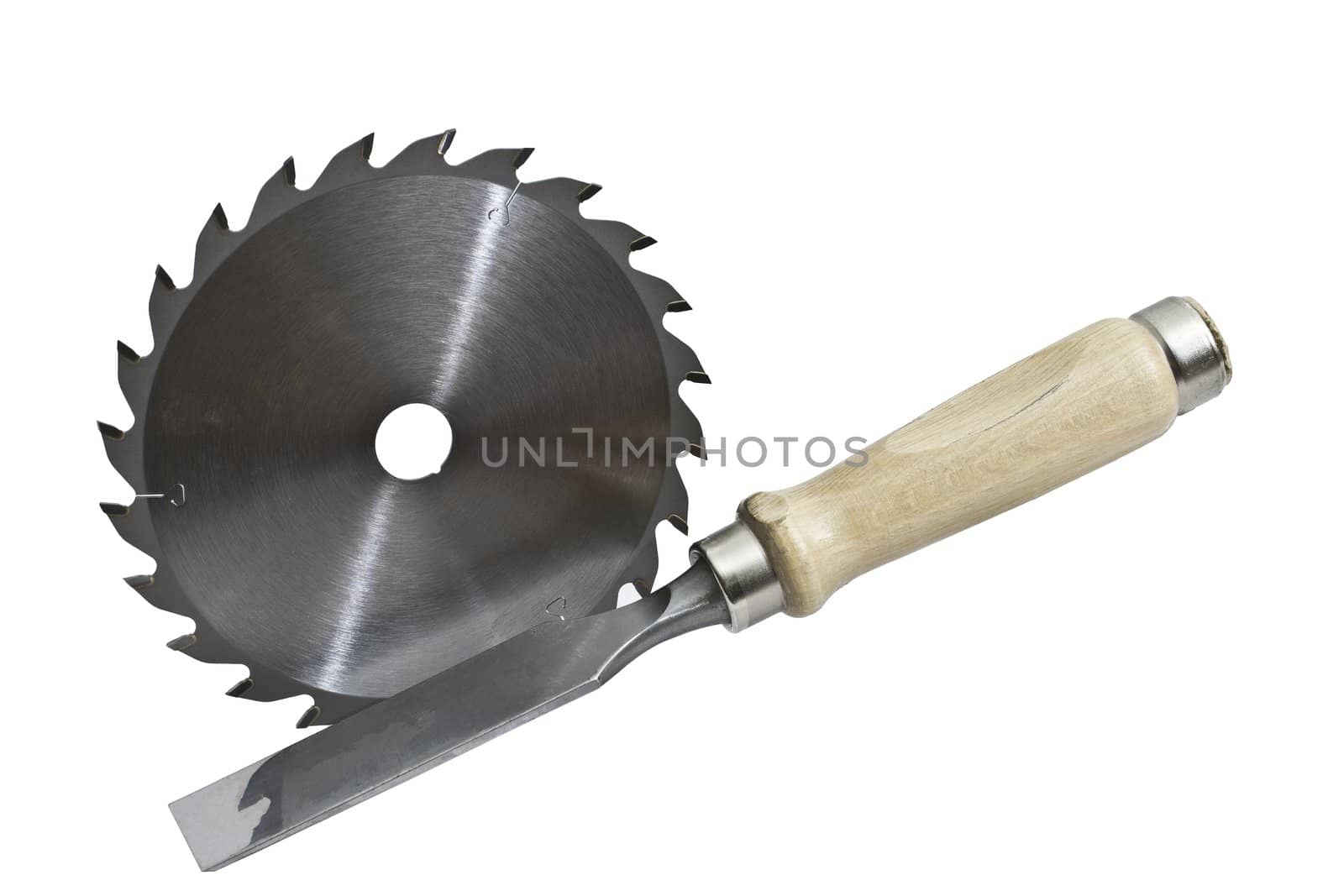 circular saw and broach on white background