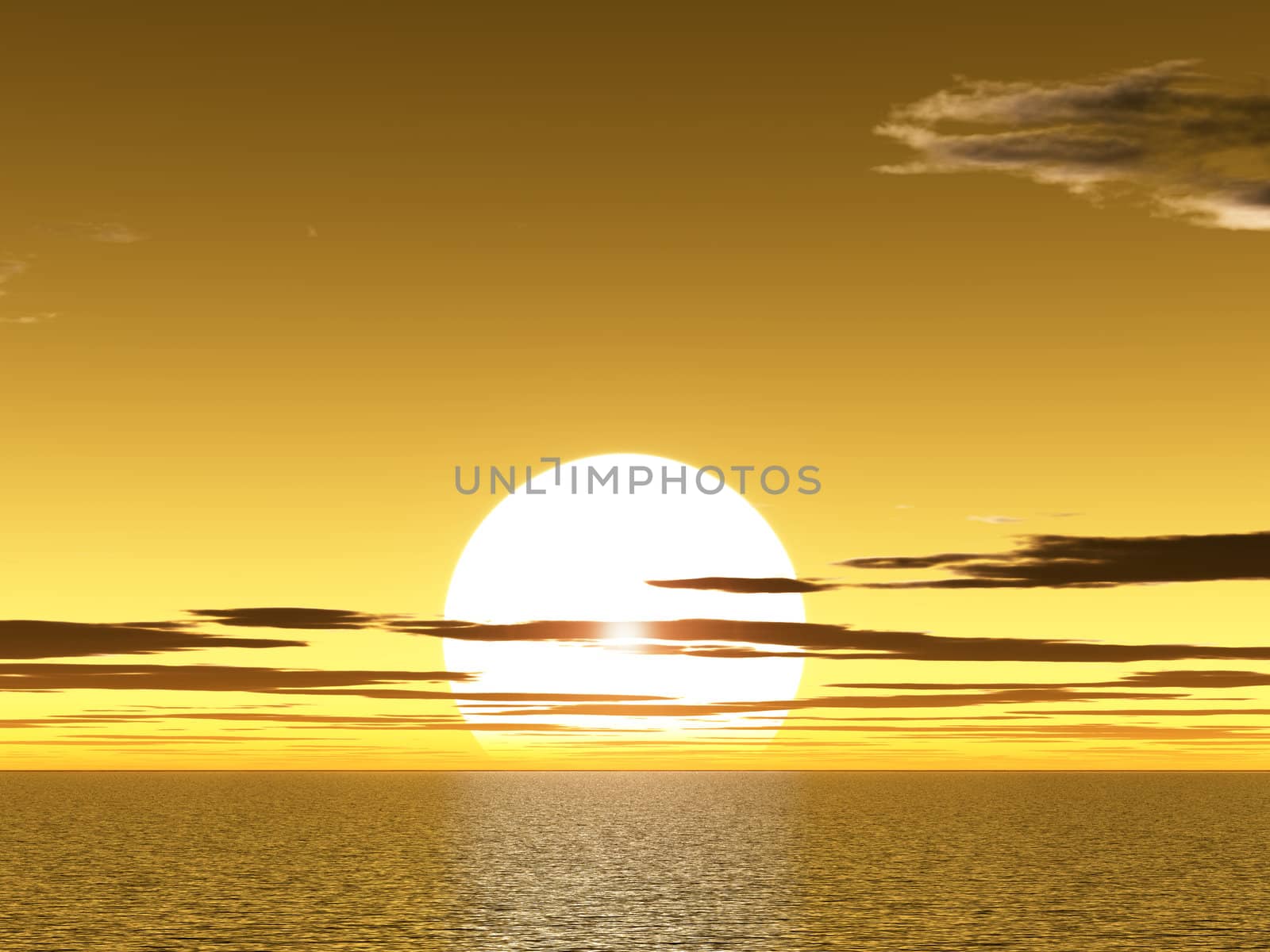 Yellow sunet above ocean. The picturesque sun and color of the sky