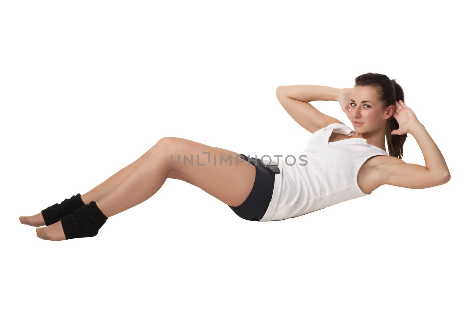 Girl is posing for photo while doing gymnastics