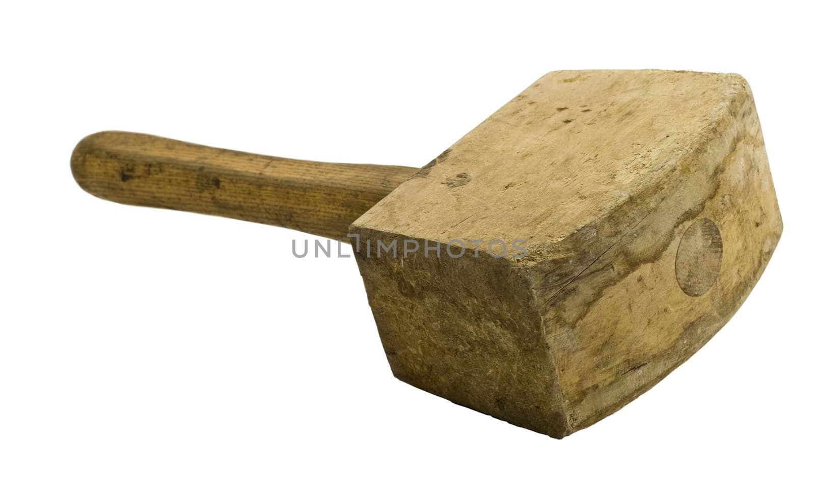 used wooden hammer isolated on white