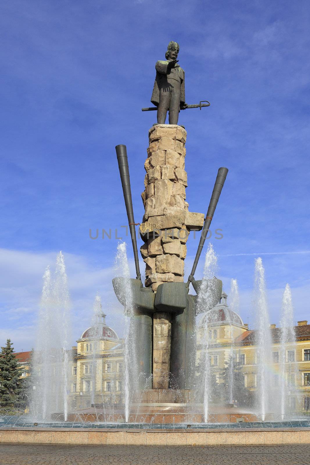 Image of Avram Iancu Statue and artesian well from Cluj Napoca,Transylvania,Romania.Avram Iancu was a Transylvanian Romanian lawyer who played an important role in the local chapter of the Austrian Empire Revolutions of 1848�1849.