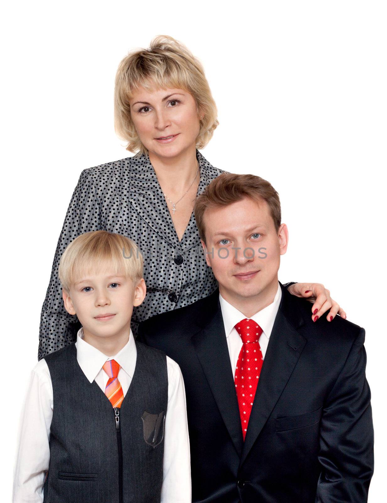 Portrait to families, husband, wife and son on white background