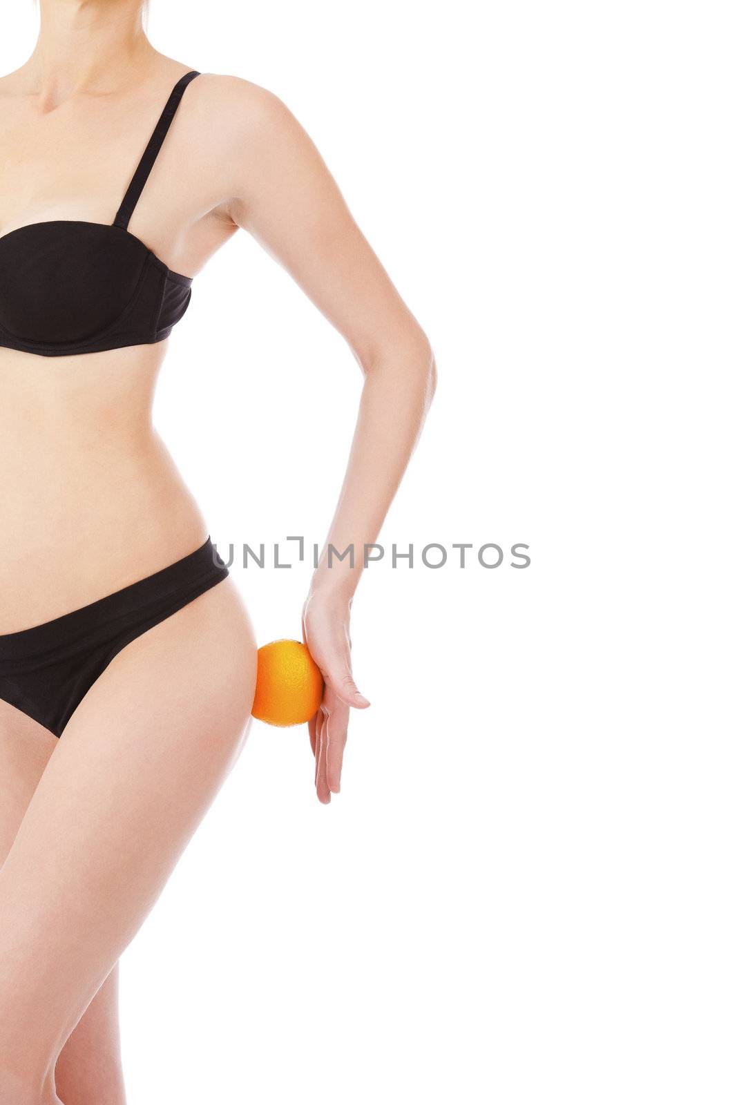 beautiful female figure with orange, isolated on white by Nobilior