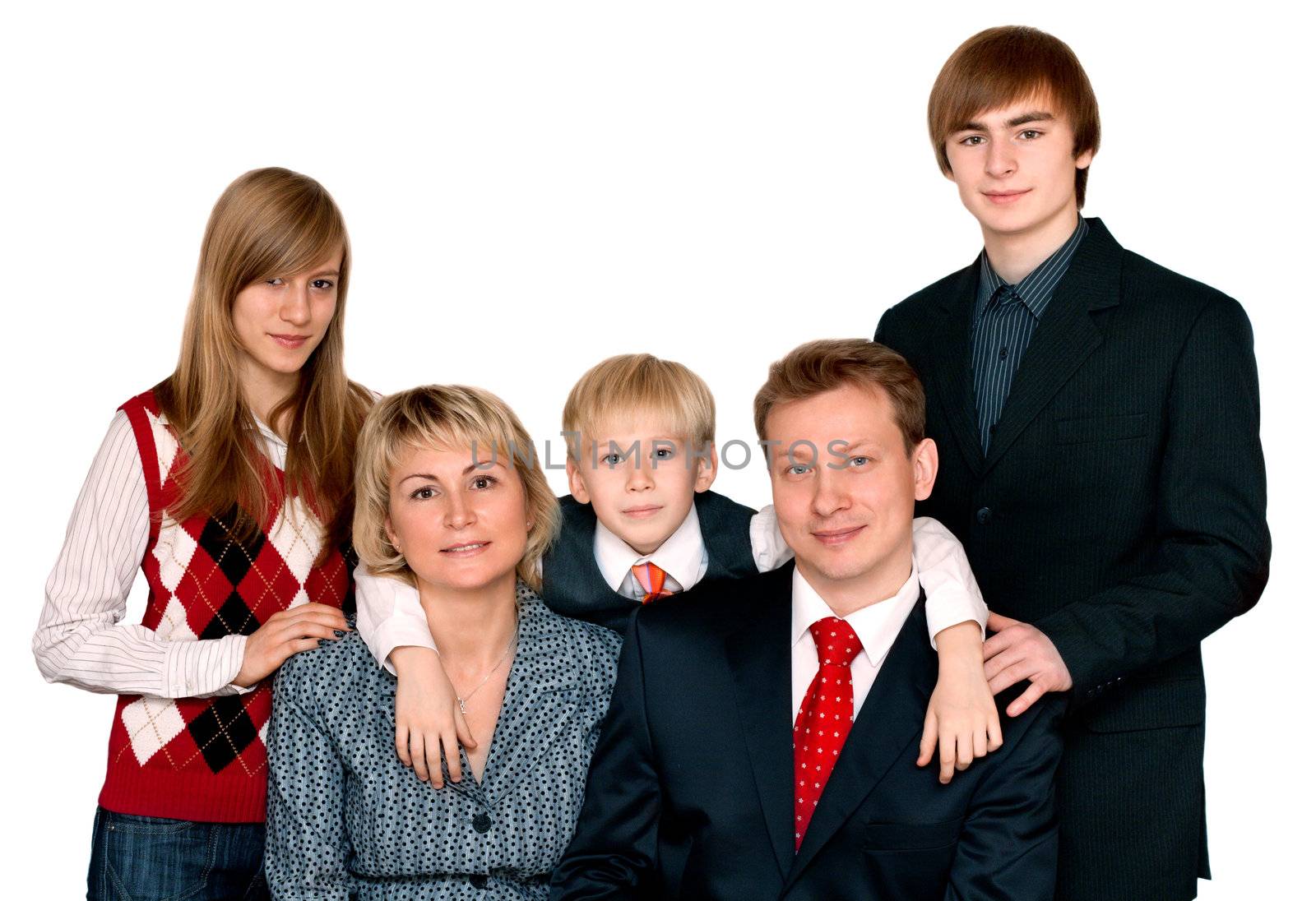 Merry big family portrait on white background.
