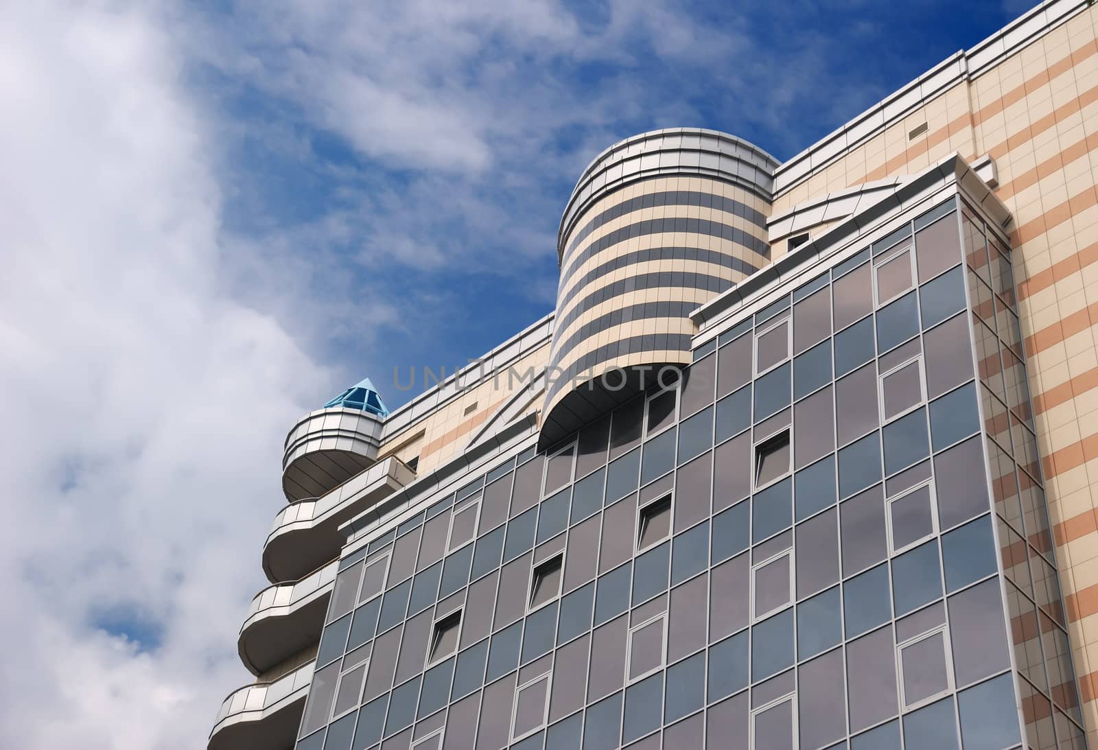 Modern building. A construction from glass and steel in modern style 