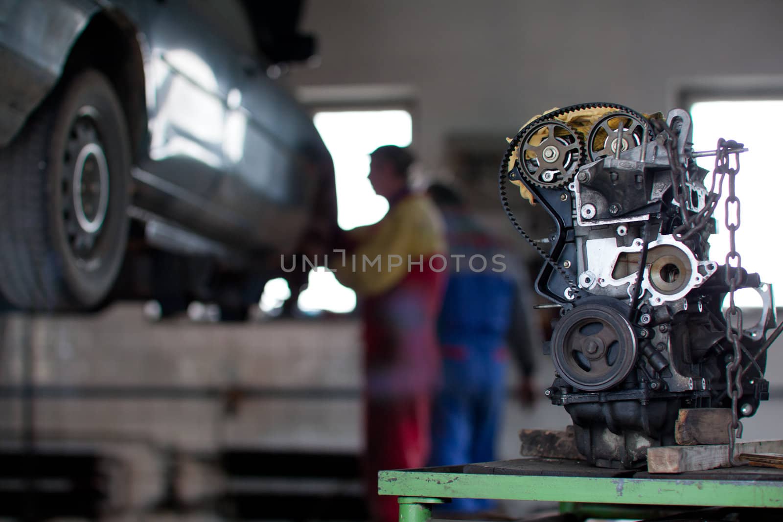 inside a garage (shallow DOF; color toned image)