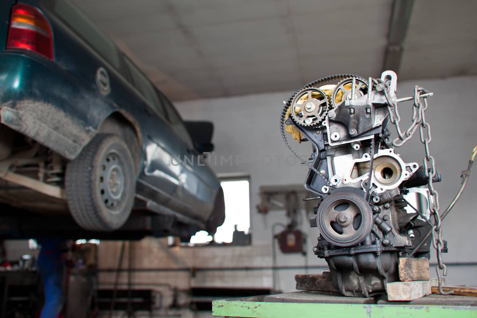 inside a garage (shallow DOF; color toned image)