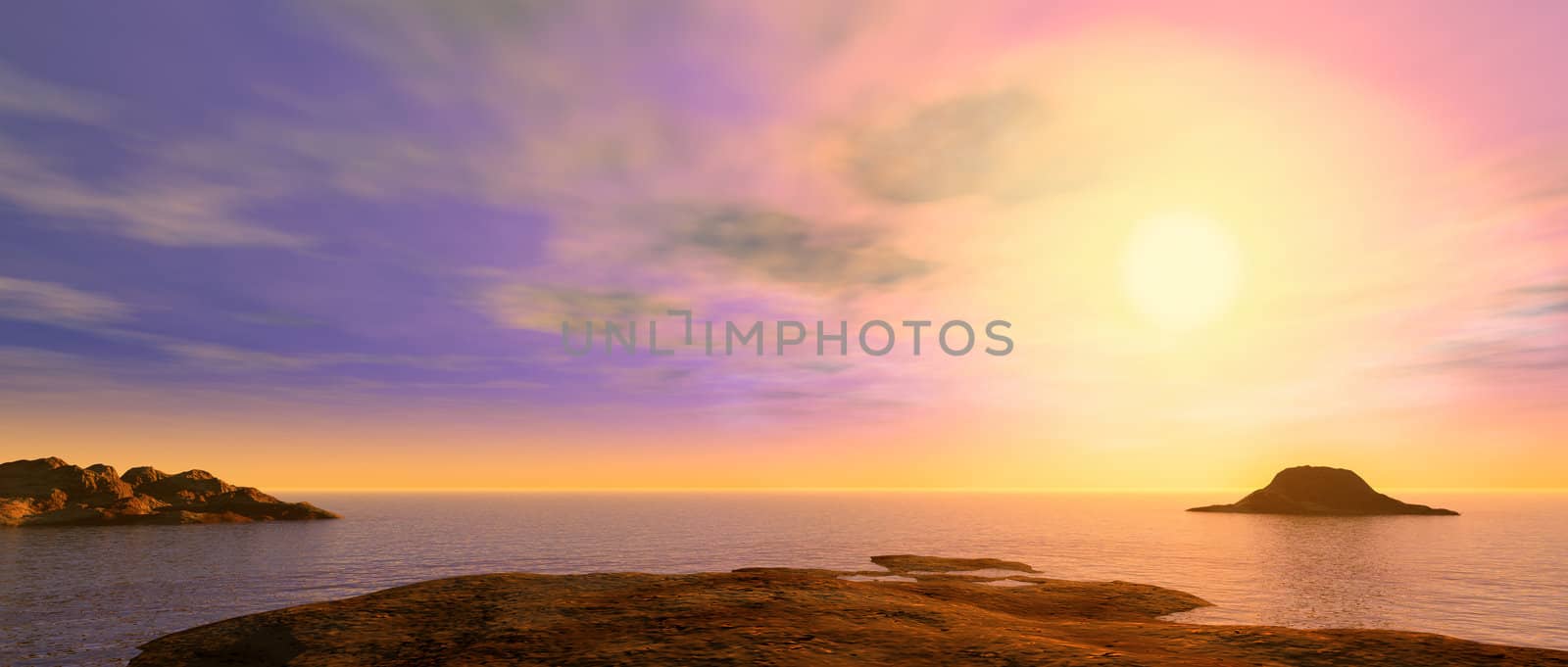 A picturesque sunset above oceans and reef by galdzer
