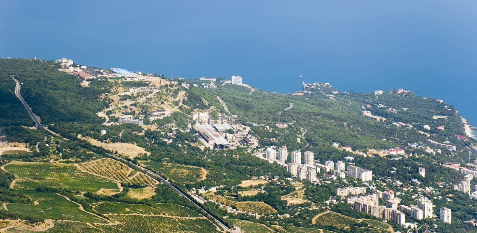 City at the sea (it is photographed from height of the bird's flight)