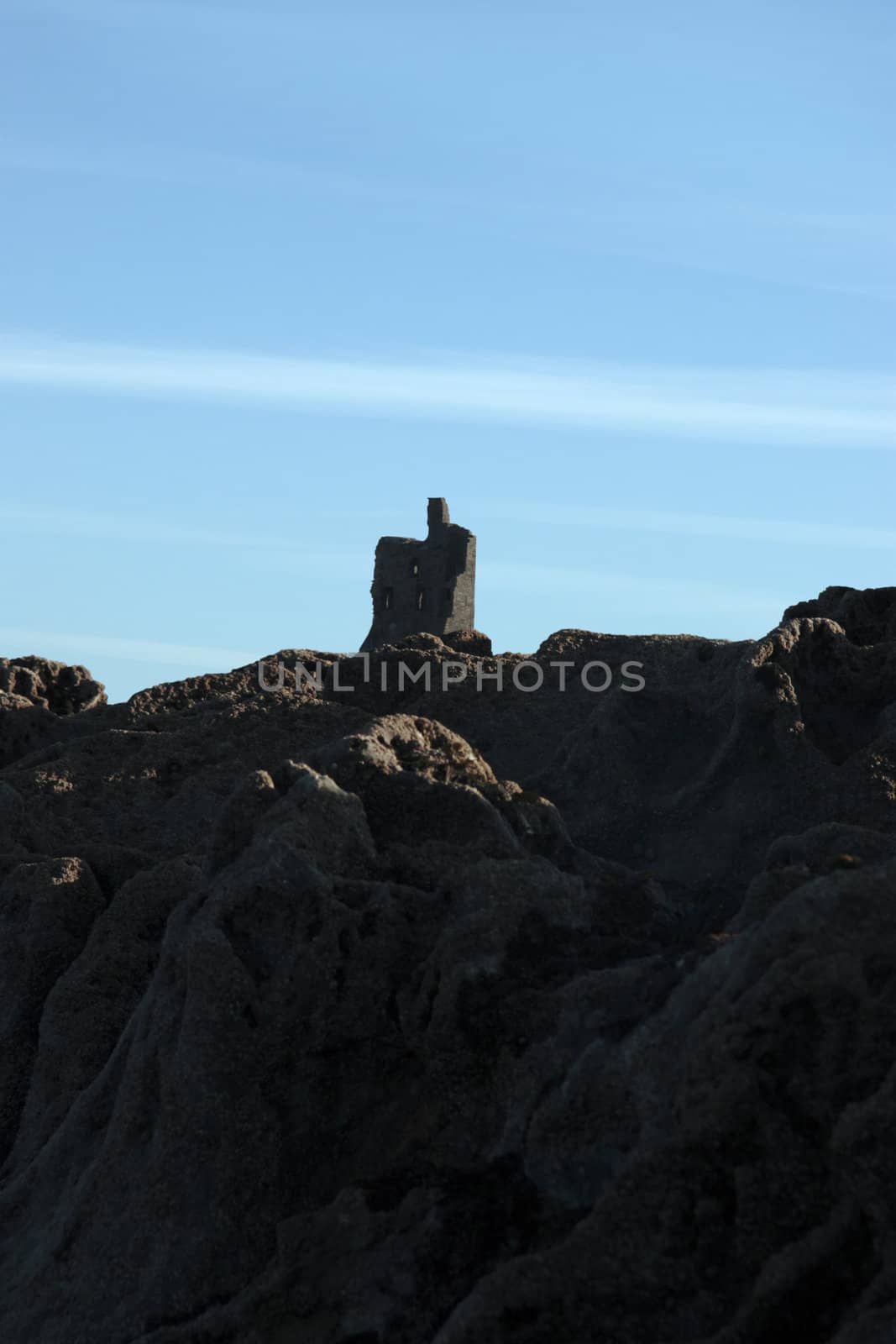 ballybunion castle with rocks on the west coast of ireland