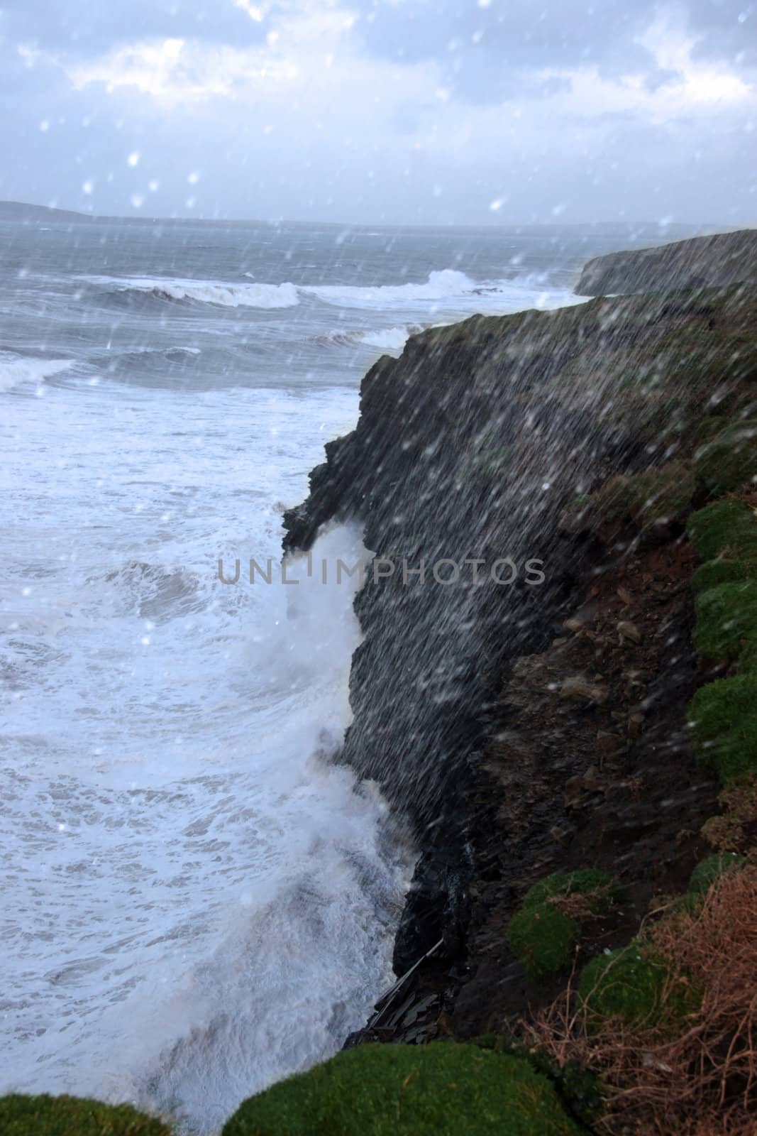 sweeping waves during a storm of the west coast of ireland