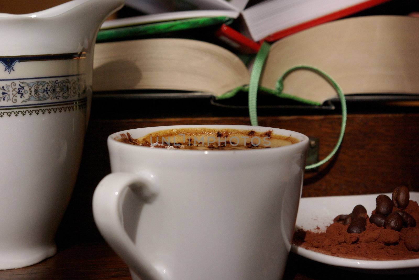 books and a cup of coffee, pentax k10d 