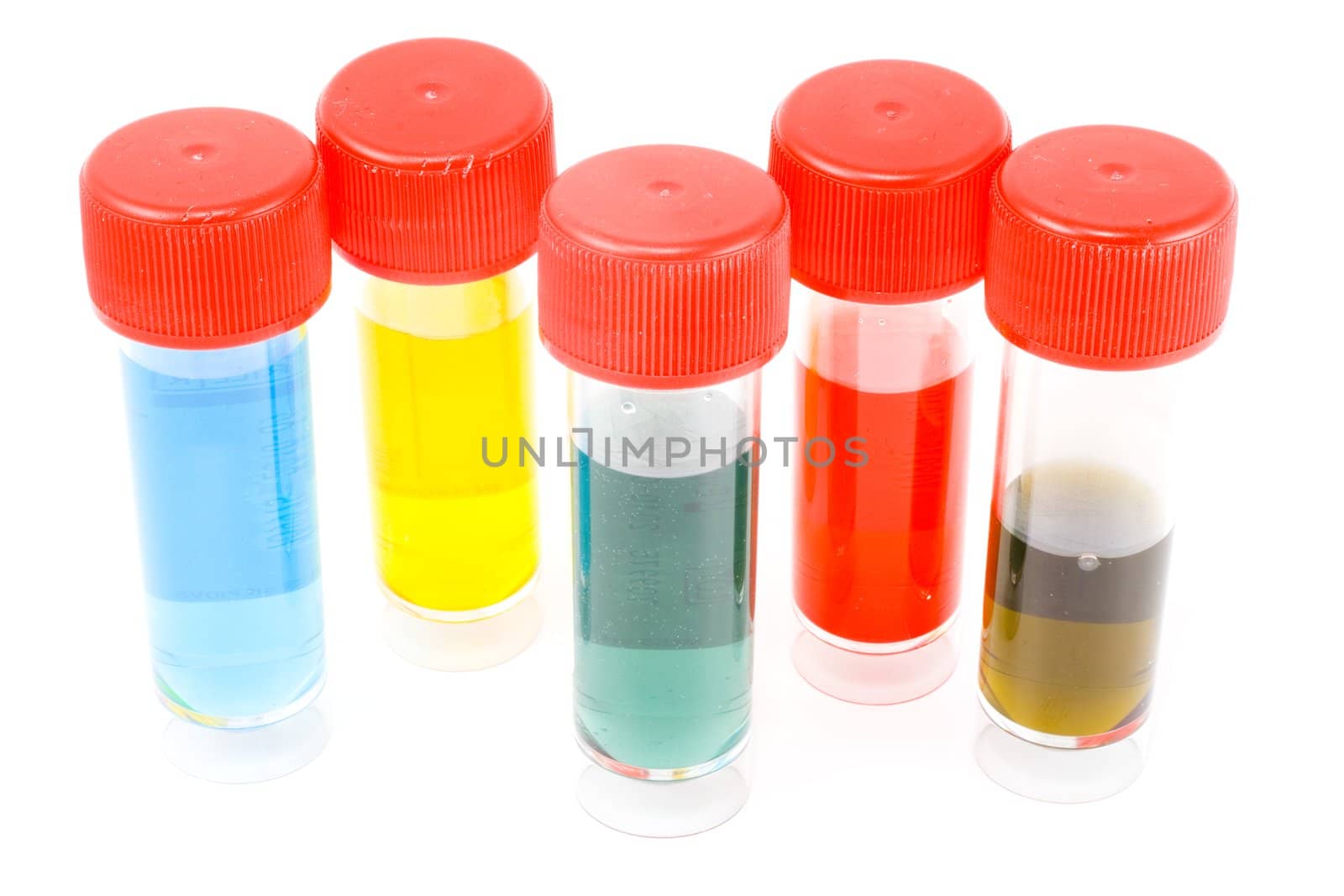 a set of five test tubes with colourful potions