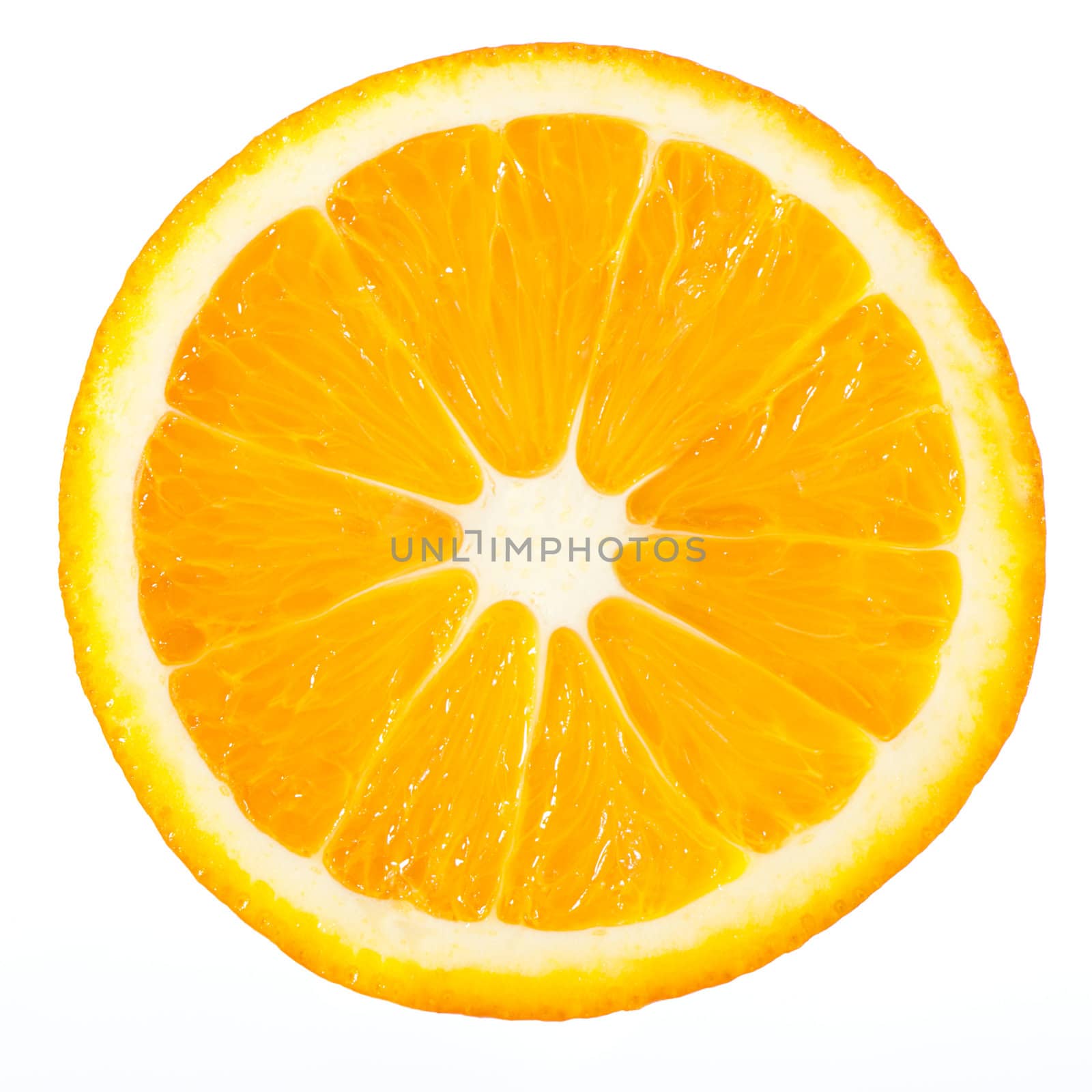 Section orange . The detailed photo on a gleam. It is isolated on a white background