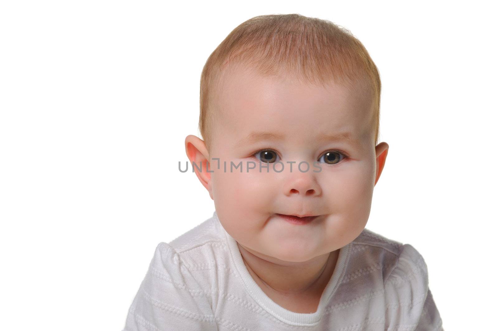 The baby. Age of 8 months. It is isolated on a white background