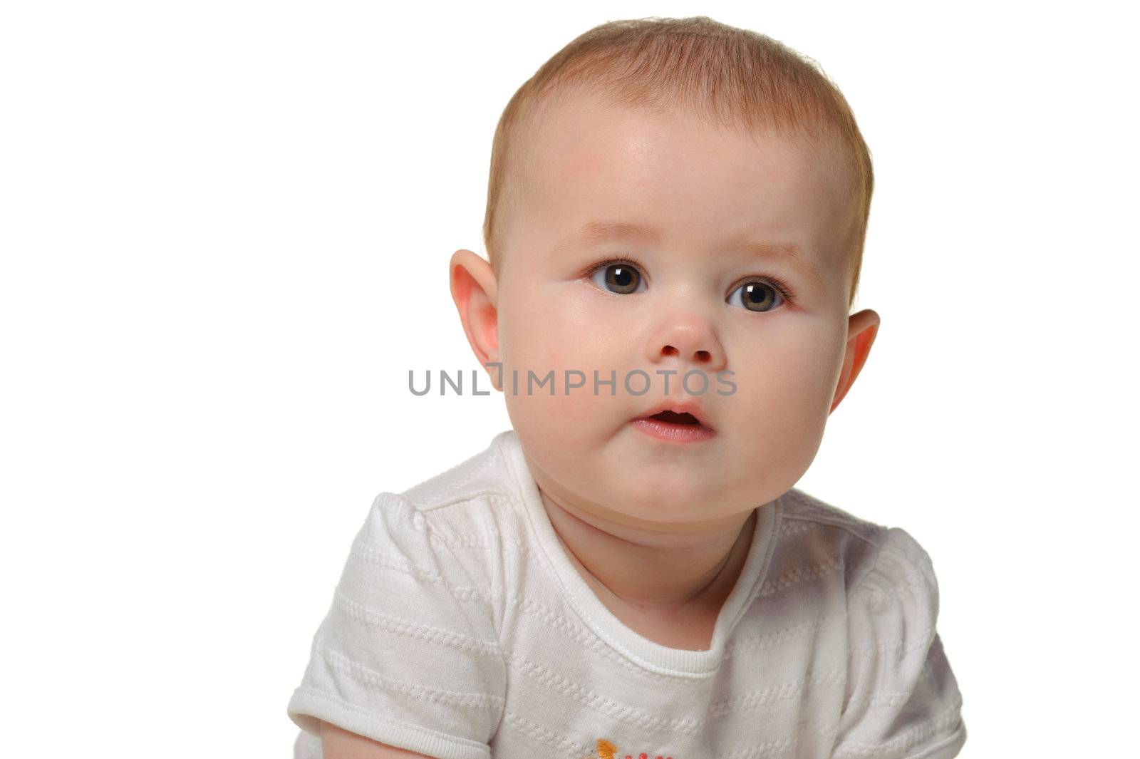 The baby. Age of 8 months. It is isolated on a white background