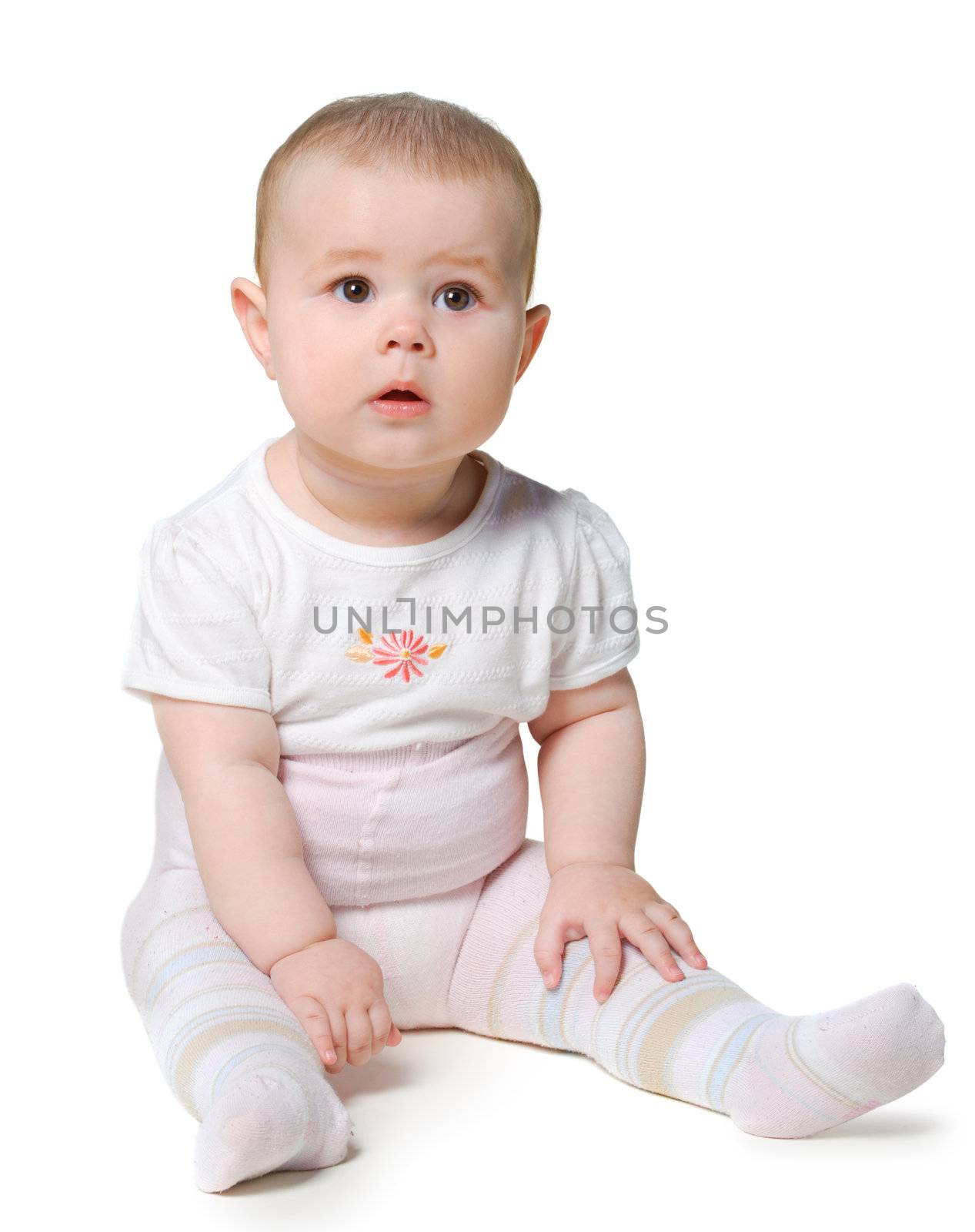 Baby. Isolated little girl. 8 month. Isolated on white