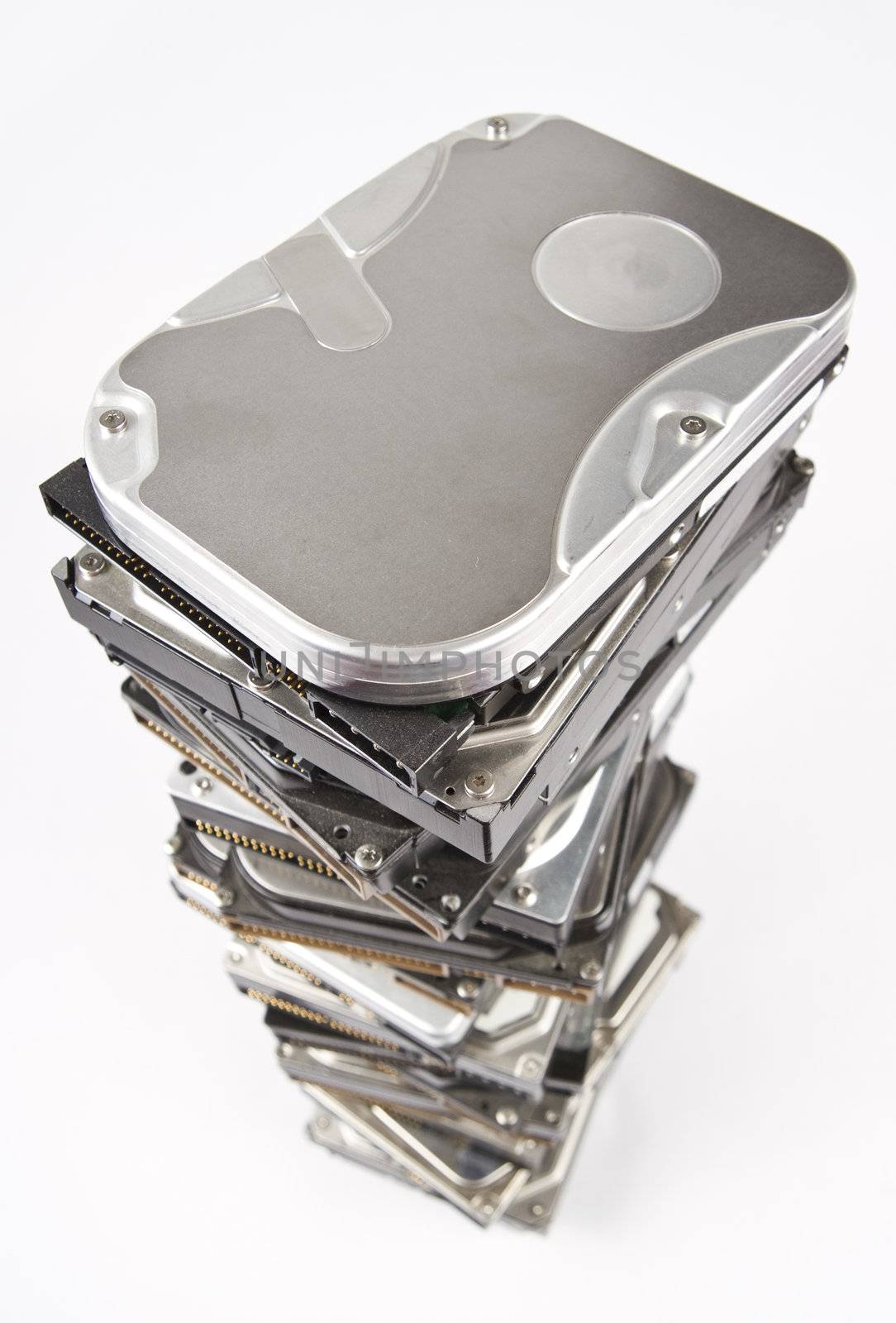 stack of hard drives with copy space on top