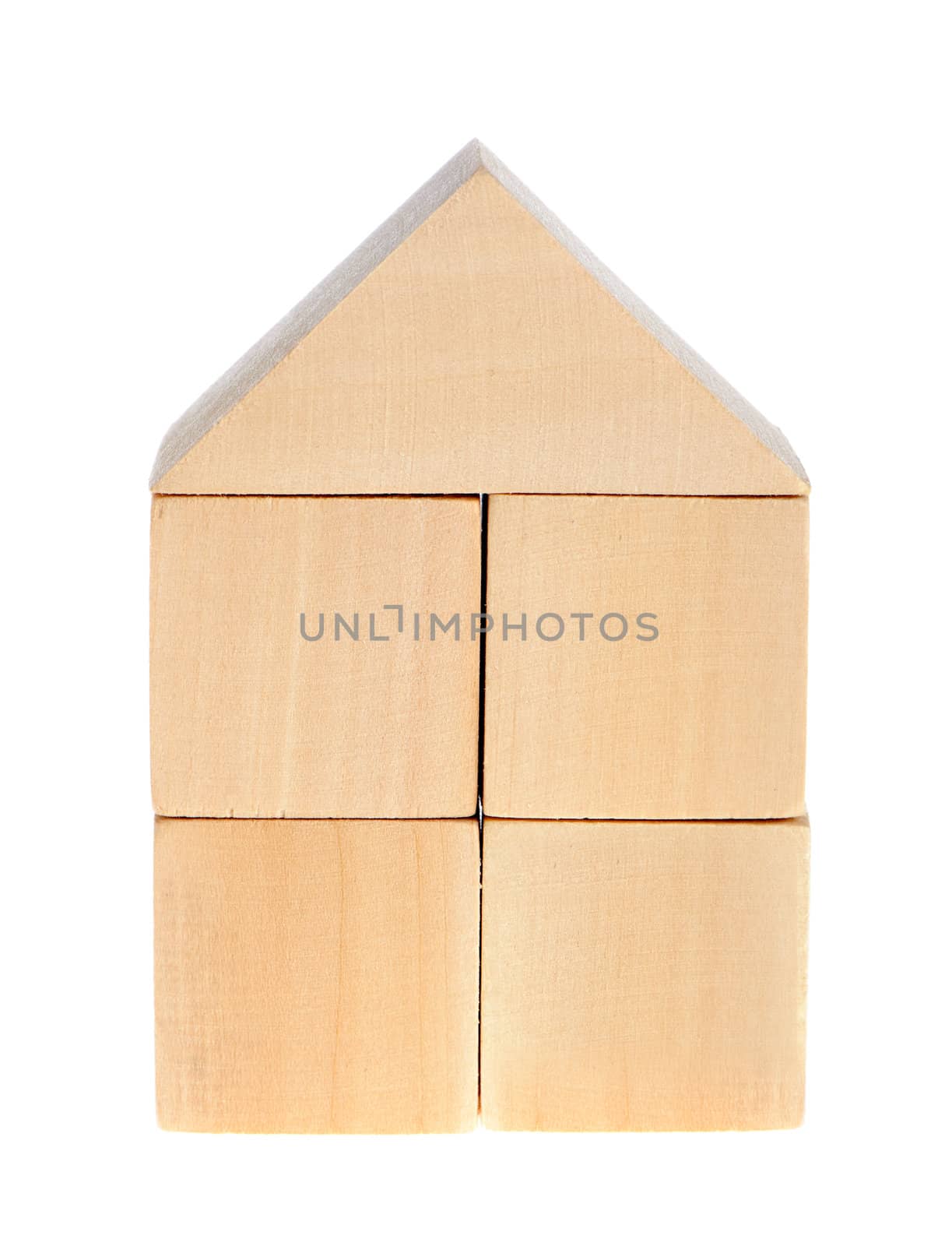 The wooden house. Children's toys - wooden cubes. It is isolated on a white background