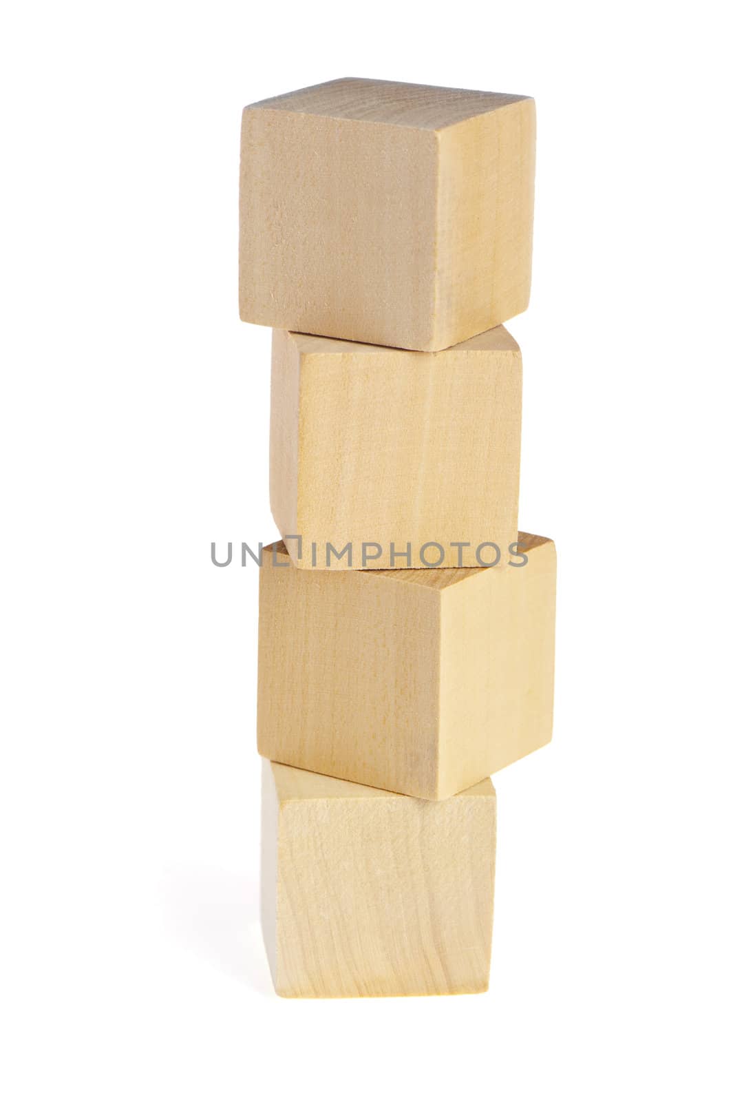 construction from wooden cubes. It is isolated on a white background