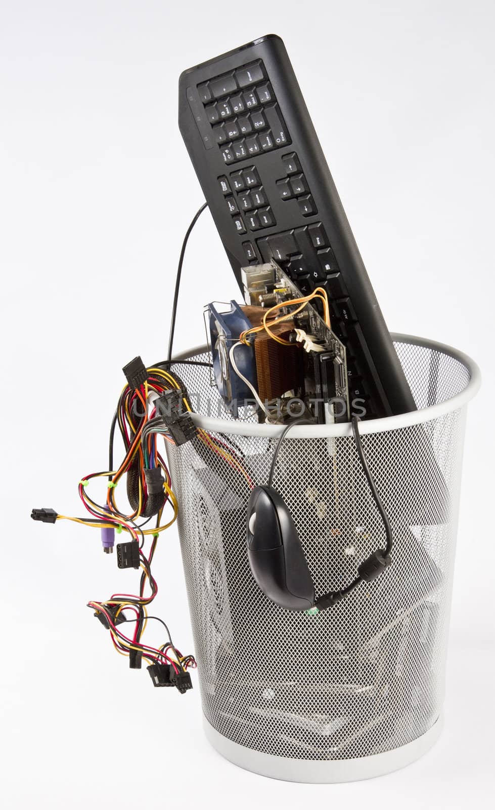 electronic waste in wast basket