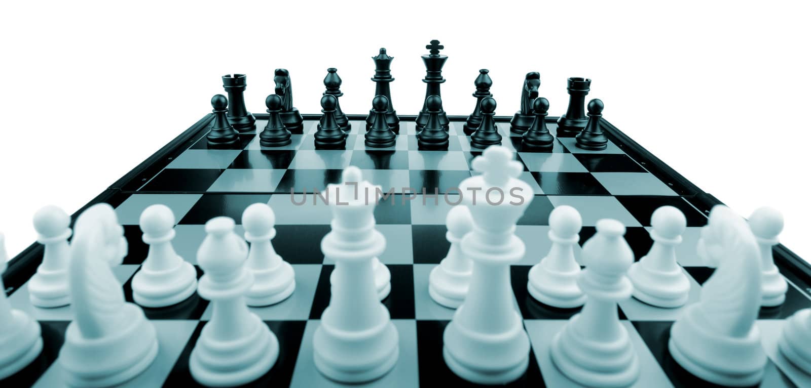 Chess. Desktop logic game. Blue color tone