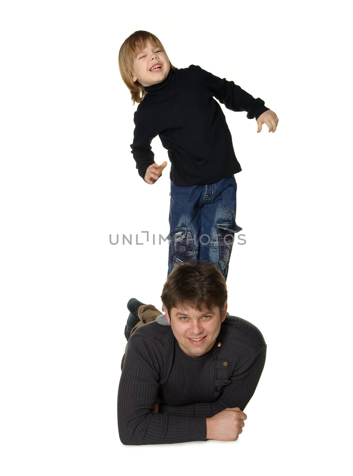 The daddy with the son. It is isolated on a white background